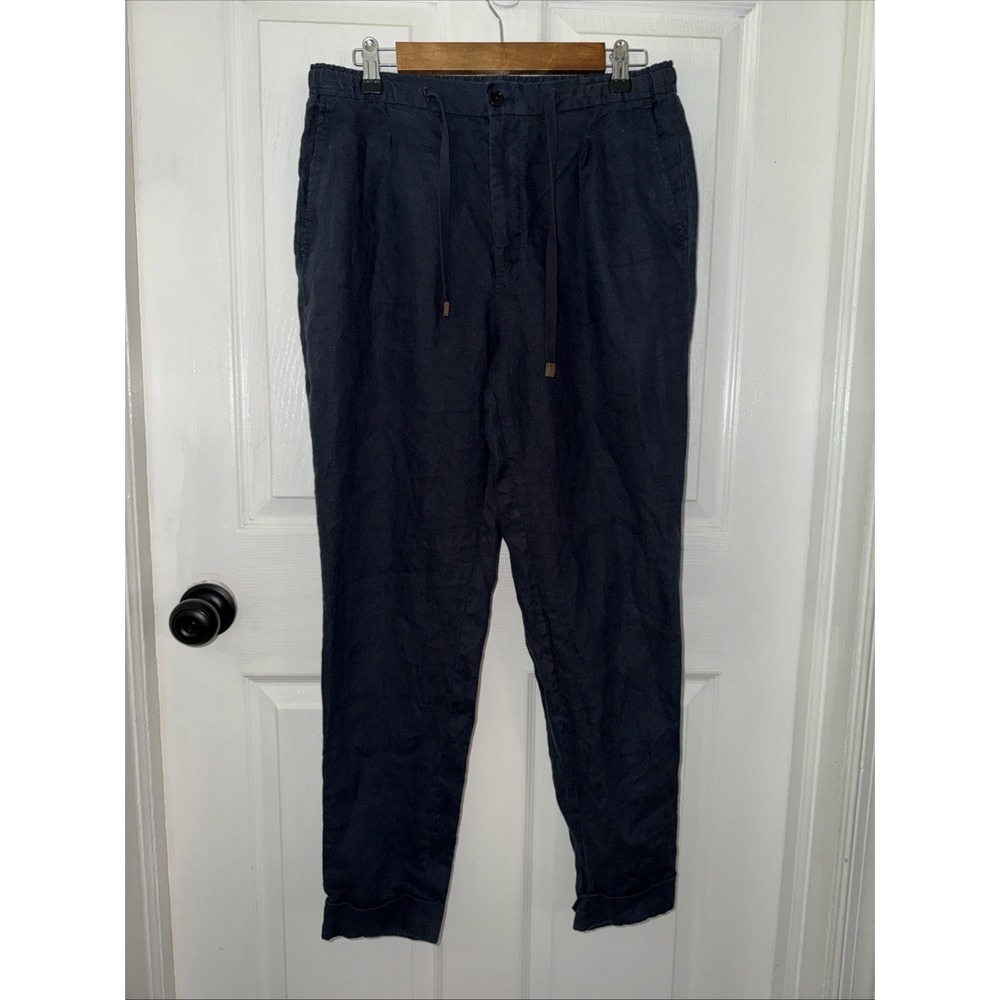 GutterRidge Men's 100% Linen Pants Pantaloon's Size‎ 46 Cuffed Drawstring